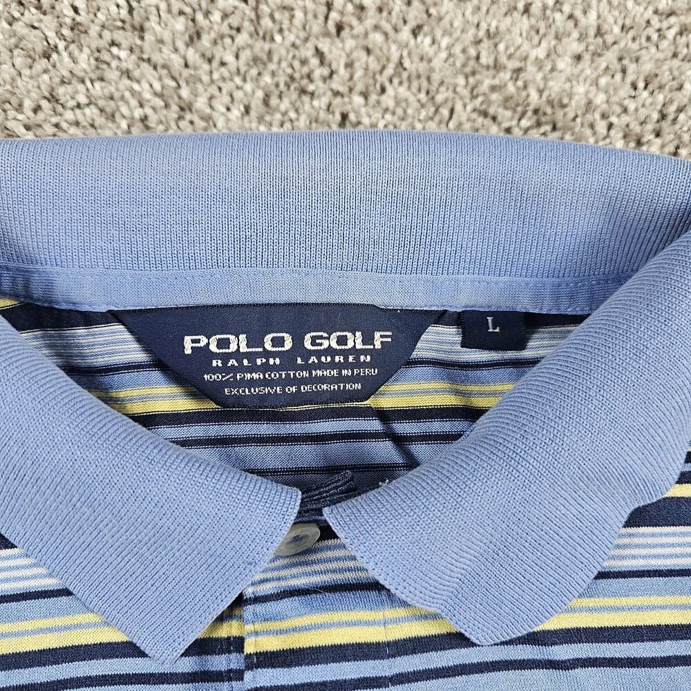 Vintage Polo Ralph Lauren Shirt Mens Large Blue Striped Pima Casual Golf Preppy - Picture 5 of 11